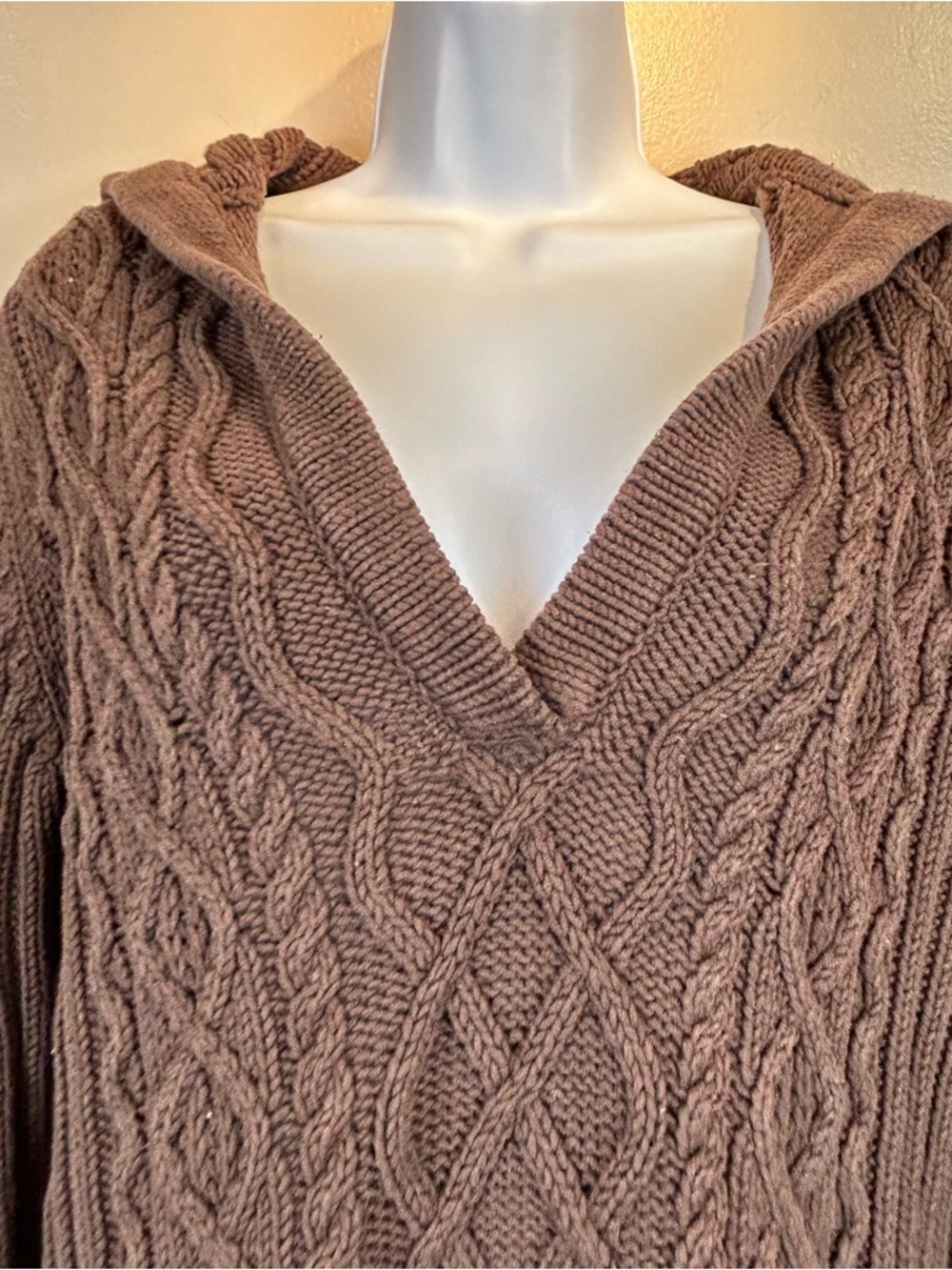 VTG Gap Cable Knit Sweater Womens Large Brown Y2K Cotton Blend Sailor Collar - Picture 4 of 10